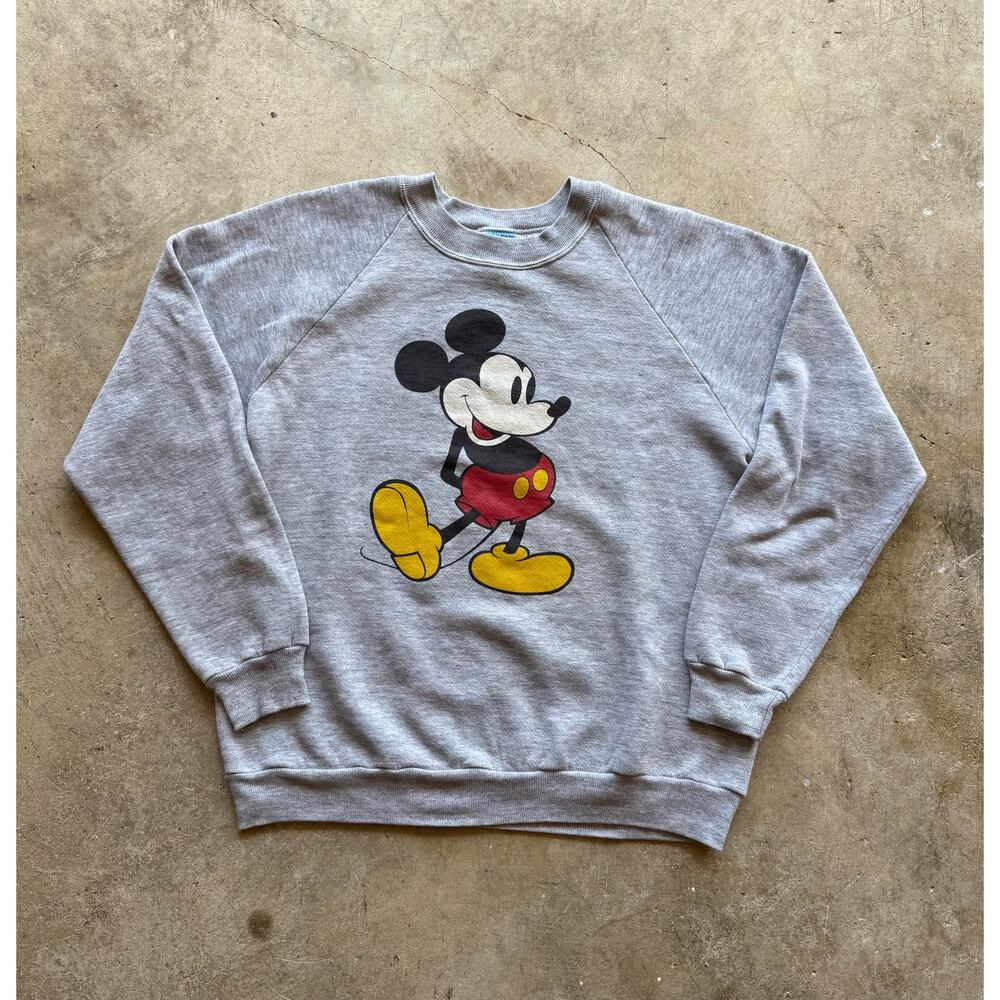Vintage 1980s Disney Mickey Mouse Gray Raglan Sweatshirt Size Small Made in USA